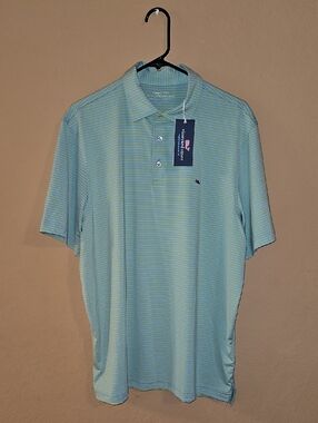 Vineyard Vines Men’s Striped Light Bluwild Lime Polo Size L and NWT